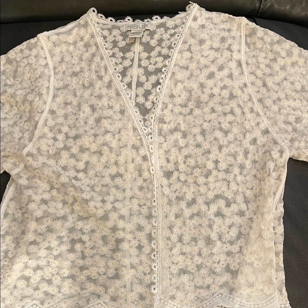 Sheer White Lace Floral Top by Rachel Zoe